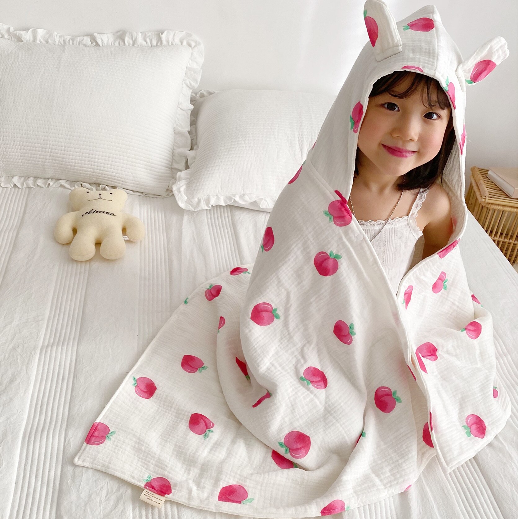 Kids Katoen Gaas Handdoek Mode Print Met Hoed Dekens Zomer Quilt Dunne Airconditioning Baby Meisjes Jongens Badjas BBX062