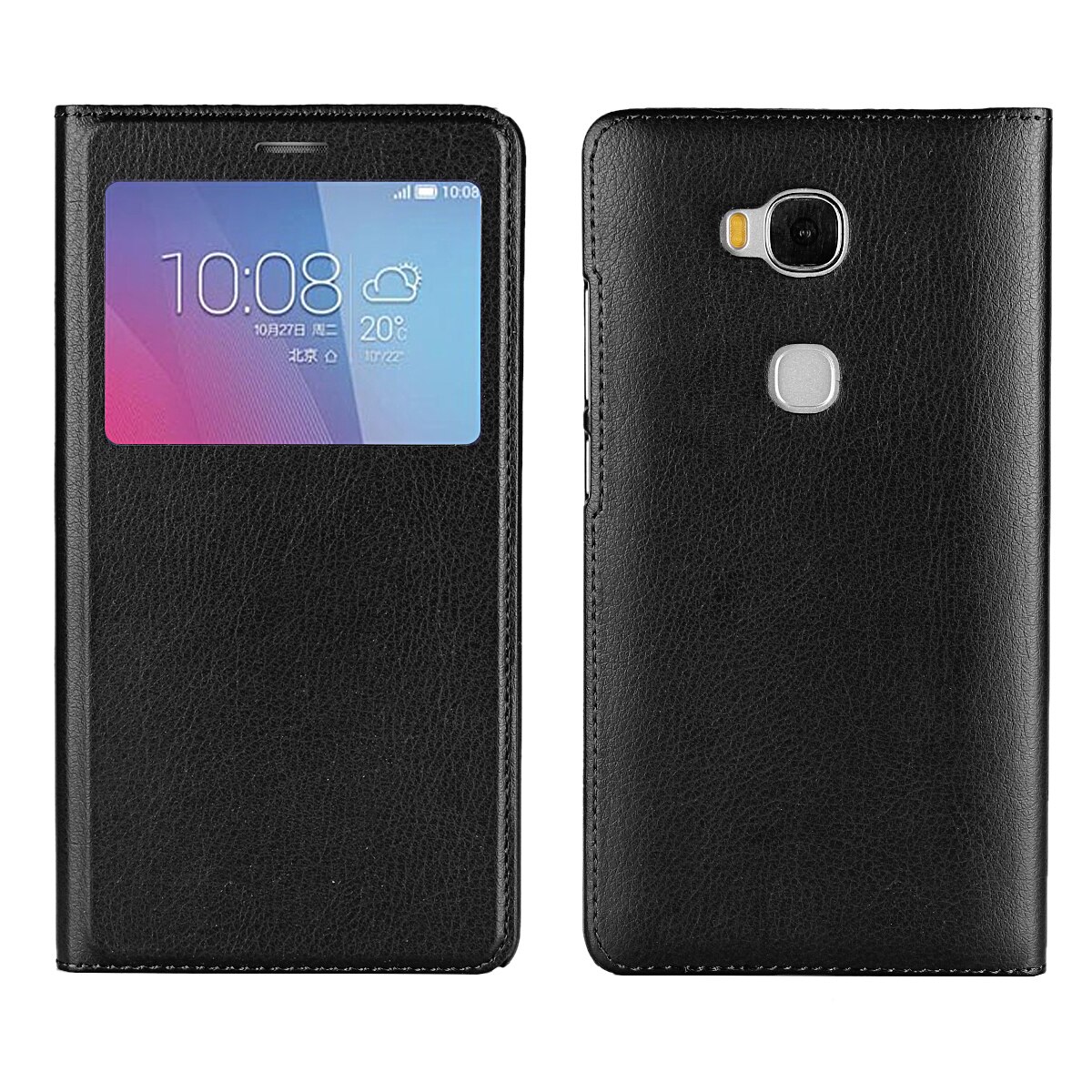 Funda protectora de negocios ultrafina funda de teléfono tipo ventana Funda de cuero pu para Huawei Honor 5X: Black DTSC