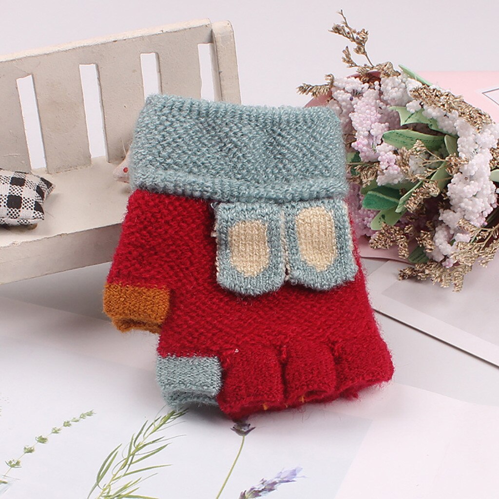 Guantes de invierno de medio Dedo de los niños de dibujos animados guantes de punto de los niños guantes de invierno #4: Red