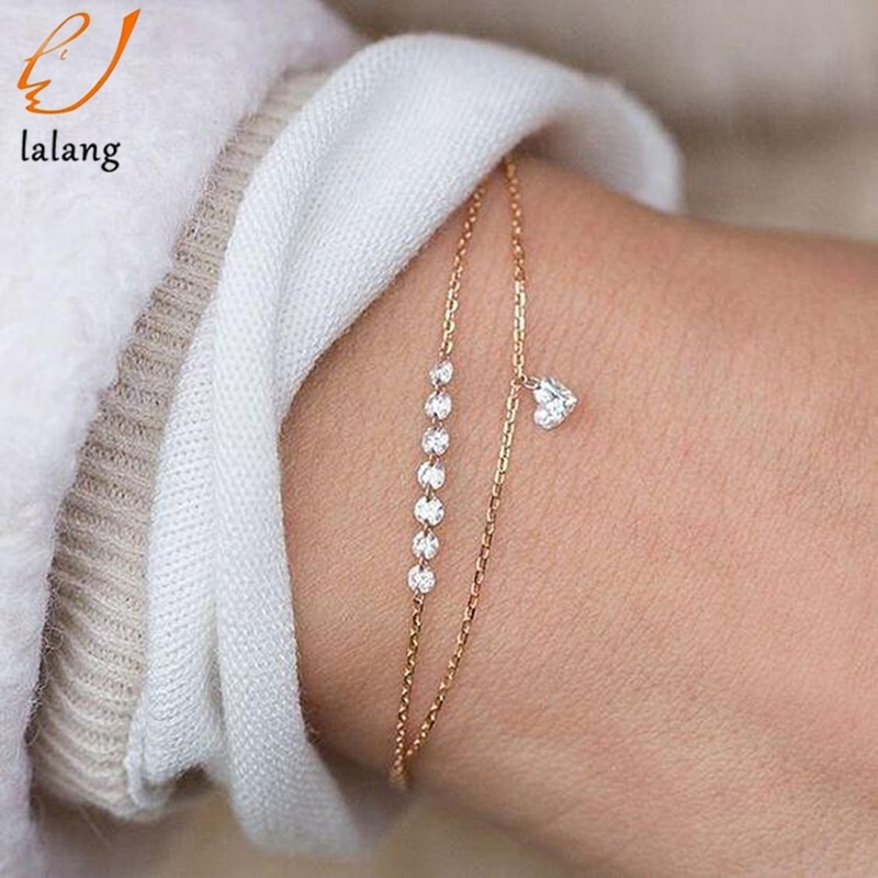 Prachtige Mode Double Layer Hart Kristal Armband Voor Vrouwen Engagement Wedding Armbanden Vrouwelijke Sieraden
