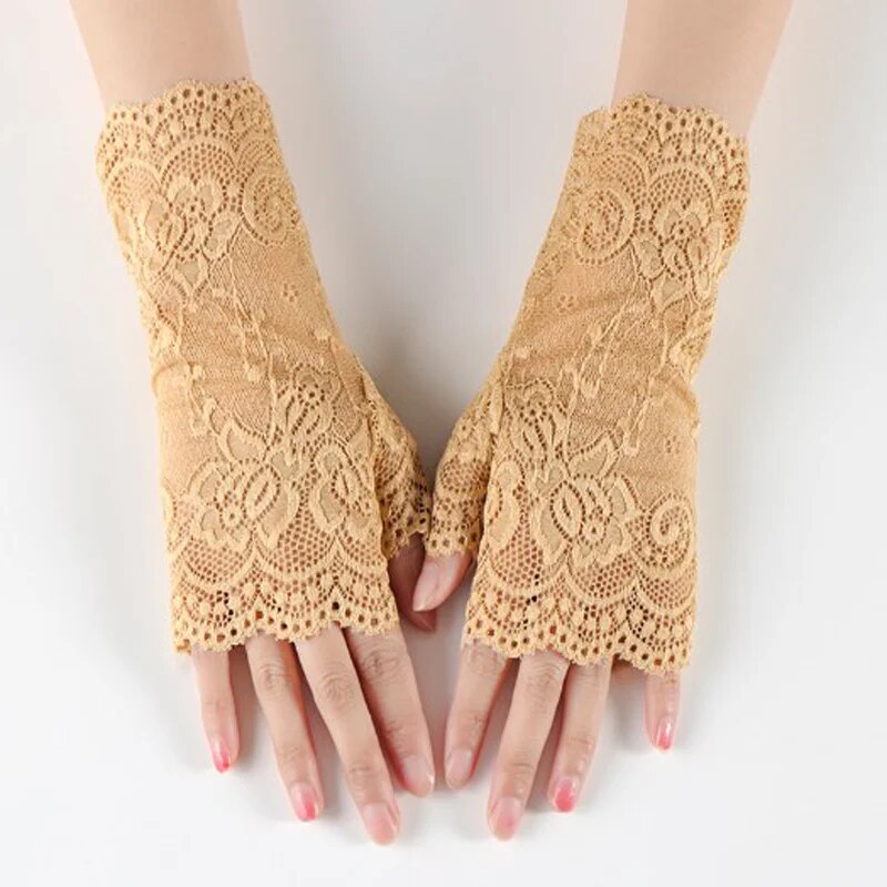 Damen-Handschuhe, kurze Spitze, halbe Finger, Spitze, Sonnenschutz, offene Finger, Zeremonie, Hochzeitsdekoration: transparent