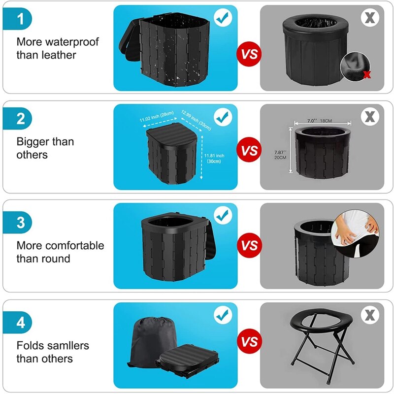 Portable Toilet for Camping Portable Folding Toilet with Lid, Waterproof Porta Potty Car Toilet Bucket Toilet Potty