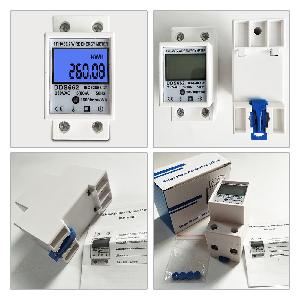 80A Din rail Single Phase Two Wire LCD Digital Display Power Consumption Energy Electric Meter kWh AC 220V 230V 50Hz/60Hz