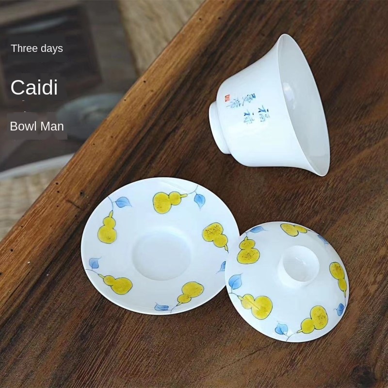 Sancai Gai Wan Cha Cup Handgeschilderde Eierschaal Sancai Cup Kung Fu Thee Keramische Gao Bai Ci Thee Kom sopera De Ceramica Gaiwan