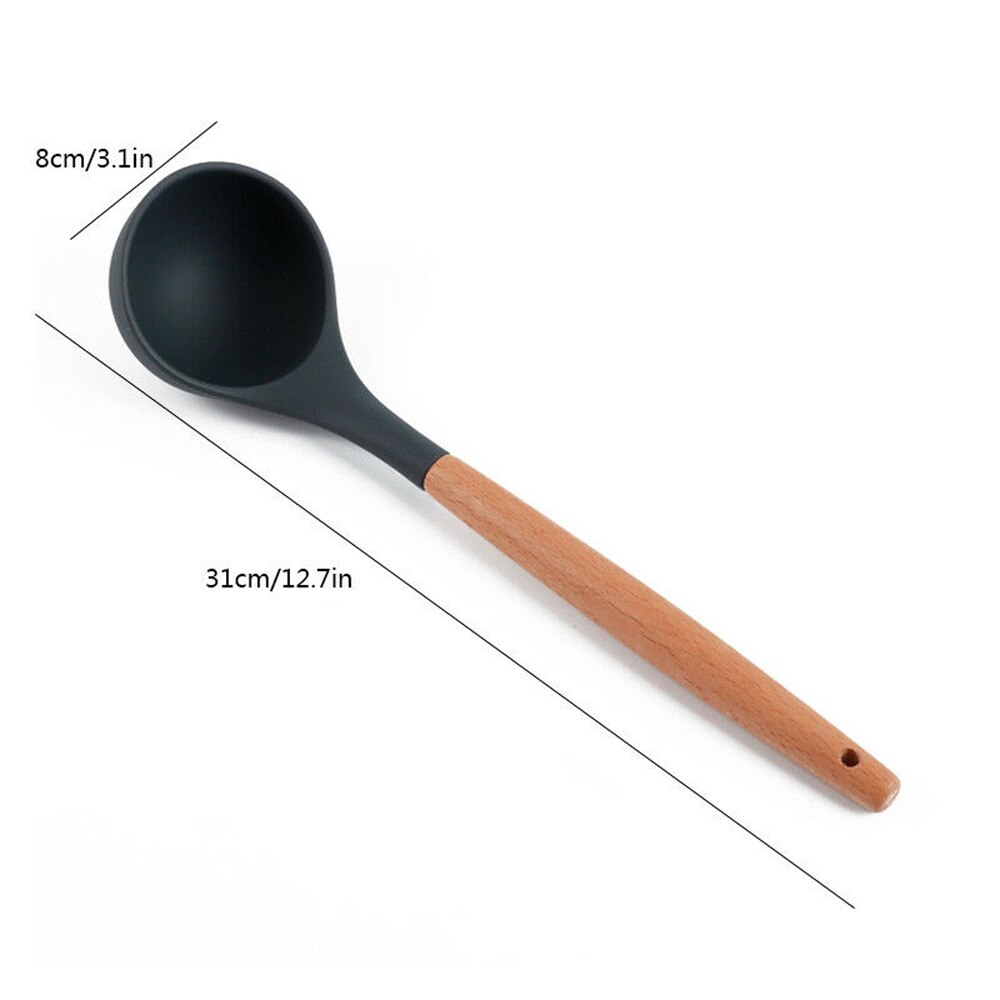 Multiple Style Wooden Handle Silicone Spatula Soup Spoon Fork Colander Shovel Cooking Utensils Kitchen Tool Suit Exquisite: Soup Spoon
