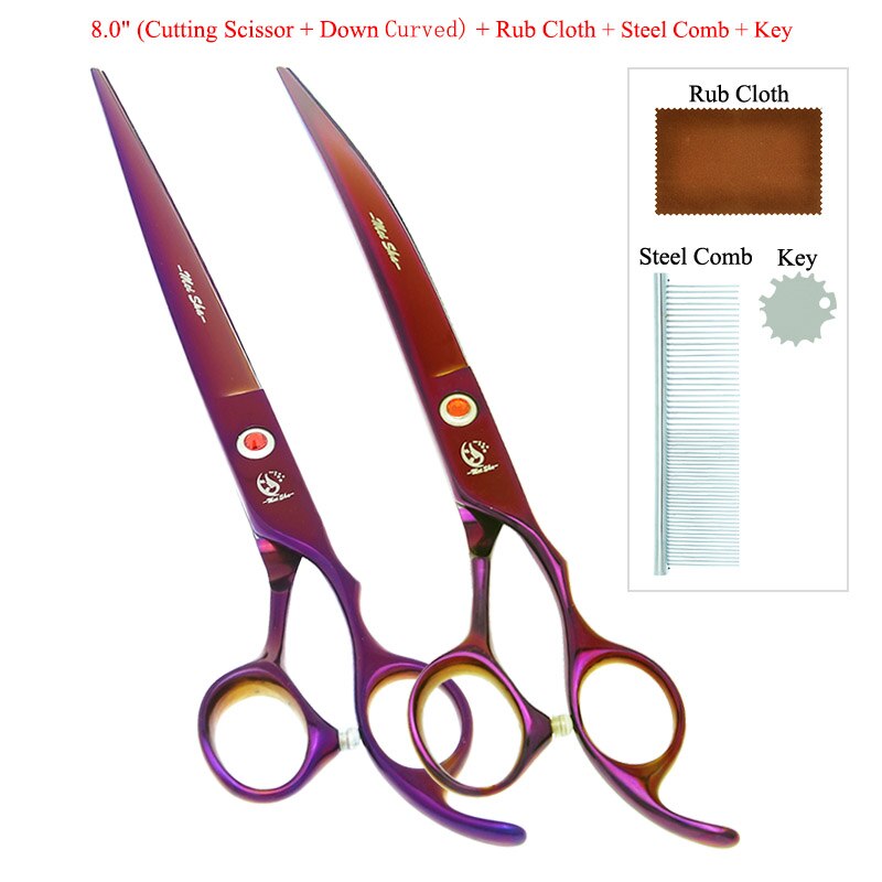 8" Pet Scissors for Dog Grooming Japan 440C Pet Cutting Shears Animal Trimming Thinning Tijeras Curved Shear B0045A: B0045A-11-80