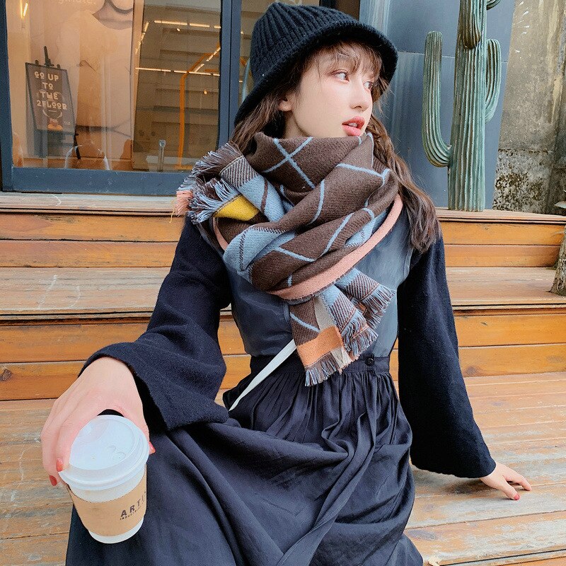 Høst og vinter fargerik stor rutete vakker søt skjerf varm utendørs trend nydelig dusksjal