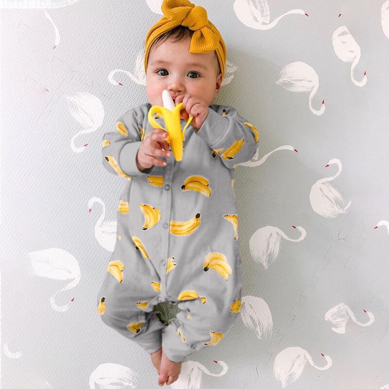 Newborn Banana Long Sleeve Button Newborn Baby Girl Clothes Infant Girl 2t Girls Clothes Pijamas Onesie Baby Toddler Twins: Gray / 6M