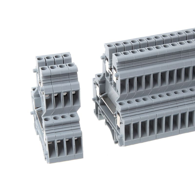 50 Pcs UKK3 DIN Rail Double Level Dual Row Terminal Block 500V 25A 28-12AWG Gray Whosale