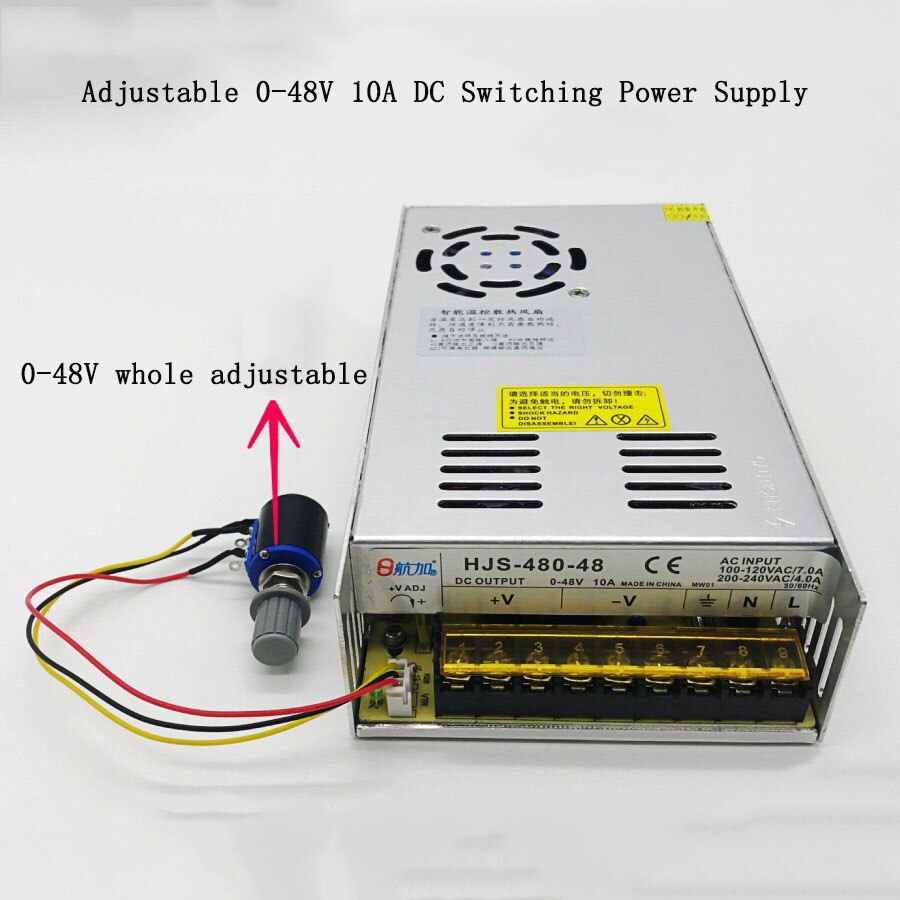 AC110V/220V to 0-48V 10A 0-480W Adjustable DC Regulated Switching Power Supply HJS-480-0-48 Transformer Power Unit