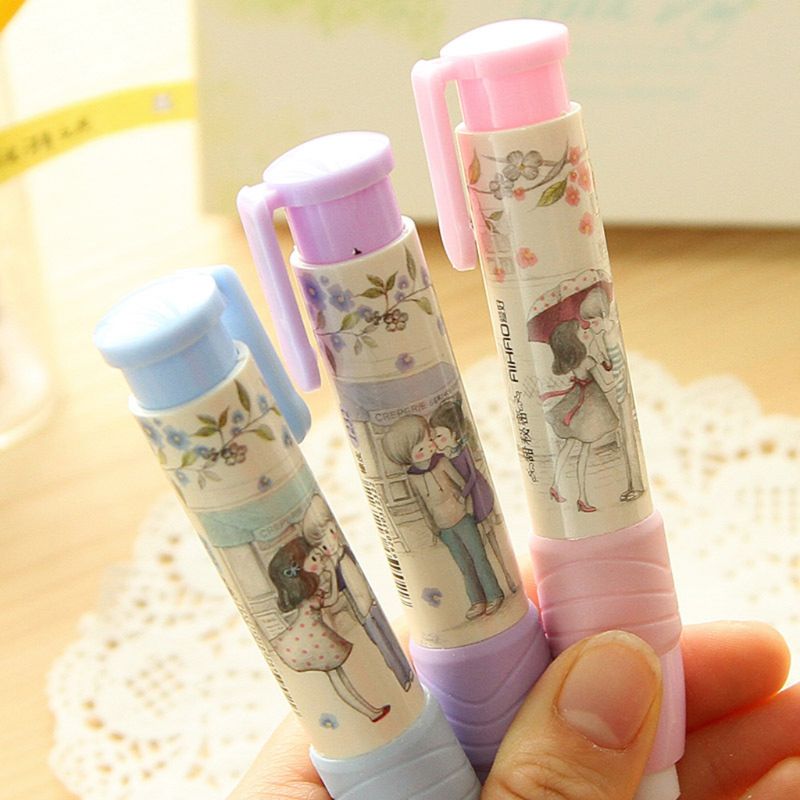 Press Pen Shaped Eraser Writing Drawing Pencil Erase Rubber Student School Office Stationery Learning Accessory