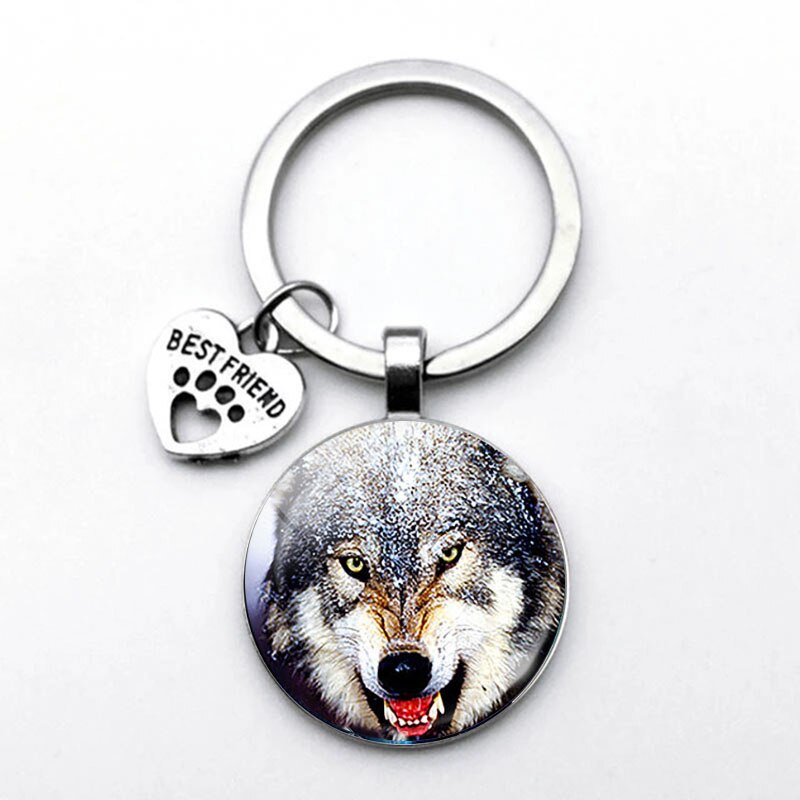 Porte-clés loup dans la nuit, porte-clés tête de loup, bijoux pour hommes,: GRIS