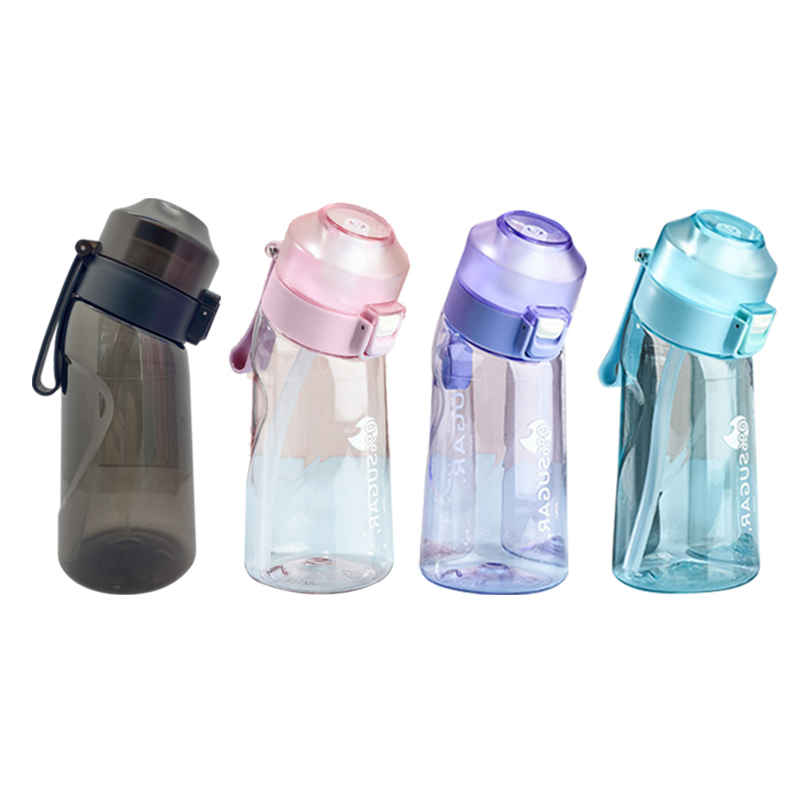 LUSQI 500 ml Luftgeschmack-Wasserflasche mit 9 Geschmacksringen, sportlicher, modischer Strohhalm für draussen-Sportaktivitäzehn
