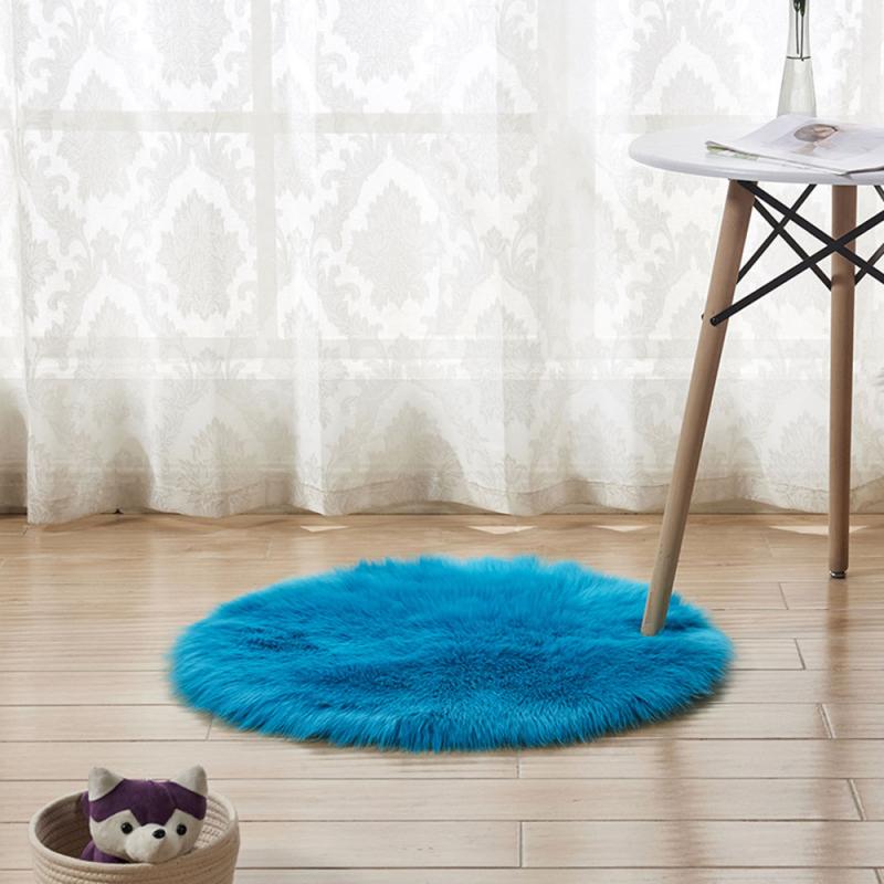 Shaggy Tapijt Wol Faux Pluizige Mat Kunstmatige Schapenvacht Harige Mat Ronde Tapijt Geen Pluisjes Tapijt Voor Slaapkamer Woonkamer Decor 30*30Cm: Navy blue