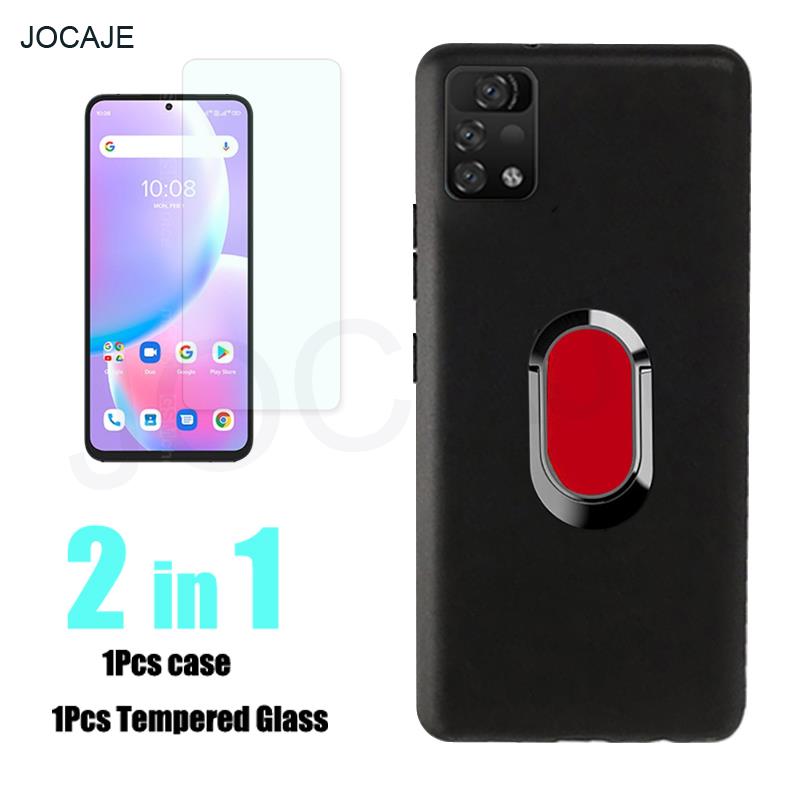 2 In 1 Zachte Siliconen Magnetische Stand Telefoon Case Voor Umidigi A11 Pro Max Gehard Glas Screen Protection Flim Back cover Capa: Red M