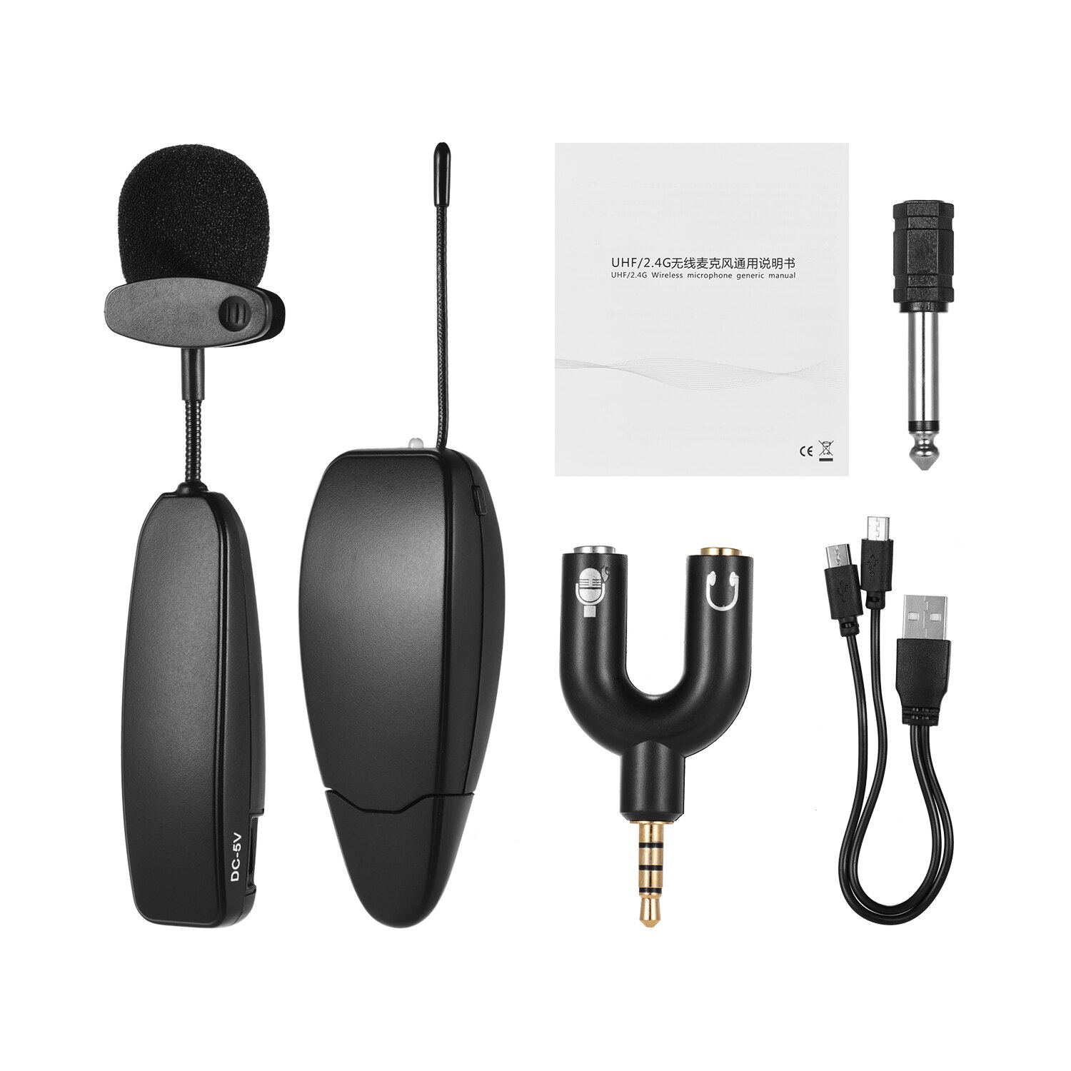 Wireless Microphone System Transmitter Receiver Lavalier Lapel Mics for Public Speaking Voice Amplifier Electronic Instruments