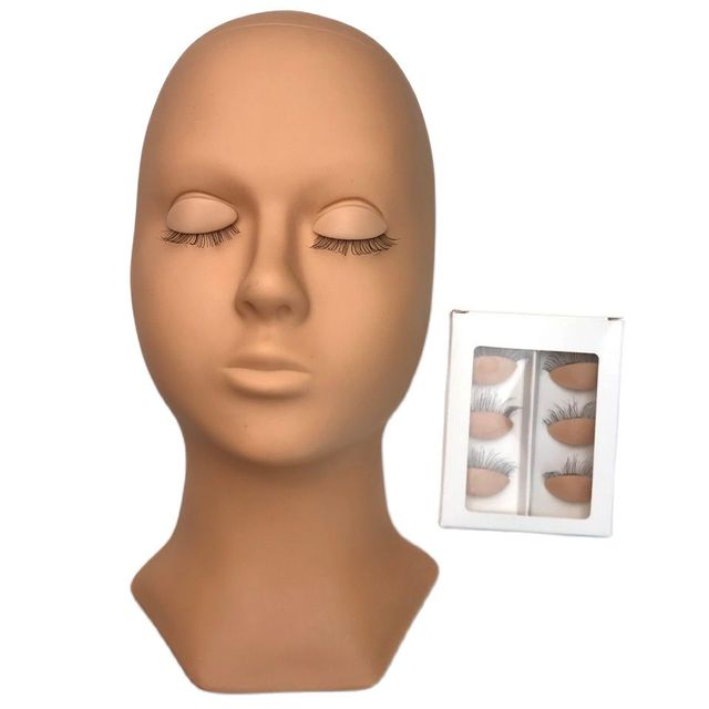 Mannequin Hoofd Vervanging Oogleden Siliconen Praktijk Valse Wimper Extensions Make Model Massage Training Sets 3 Kleuren: Nude head 3pair eye