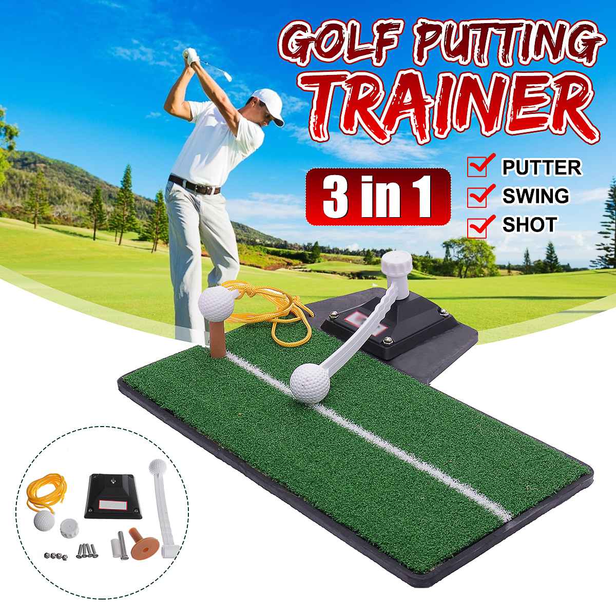 3 In 1 Draagbare Indoor Putting Trainer 360 ° Rotatie Golf Praktijk Putting Mat Golf Putter Trainer Indoor Golf swing Mat