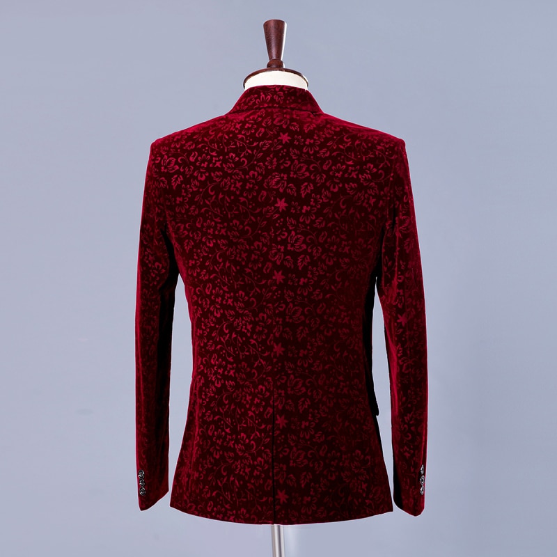 Traje Vintage de vino tinto para hombre, traje ajustado para boda, novio, cantante, mago, actuación, baile, Gala, , caballero, Blazer con pantalones