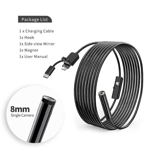 Newest 1080P USB Snake Dual Lens Inspection Camera 2.0 MP IP67 USB Type-C Endoscope with 8 LED for Samsung Huawei Xiaomi PC: Red / 5M