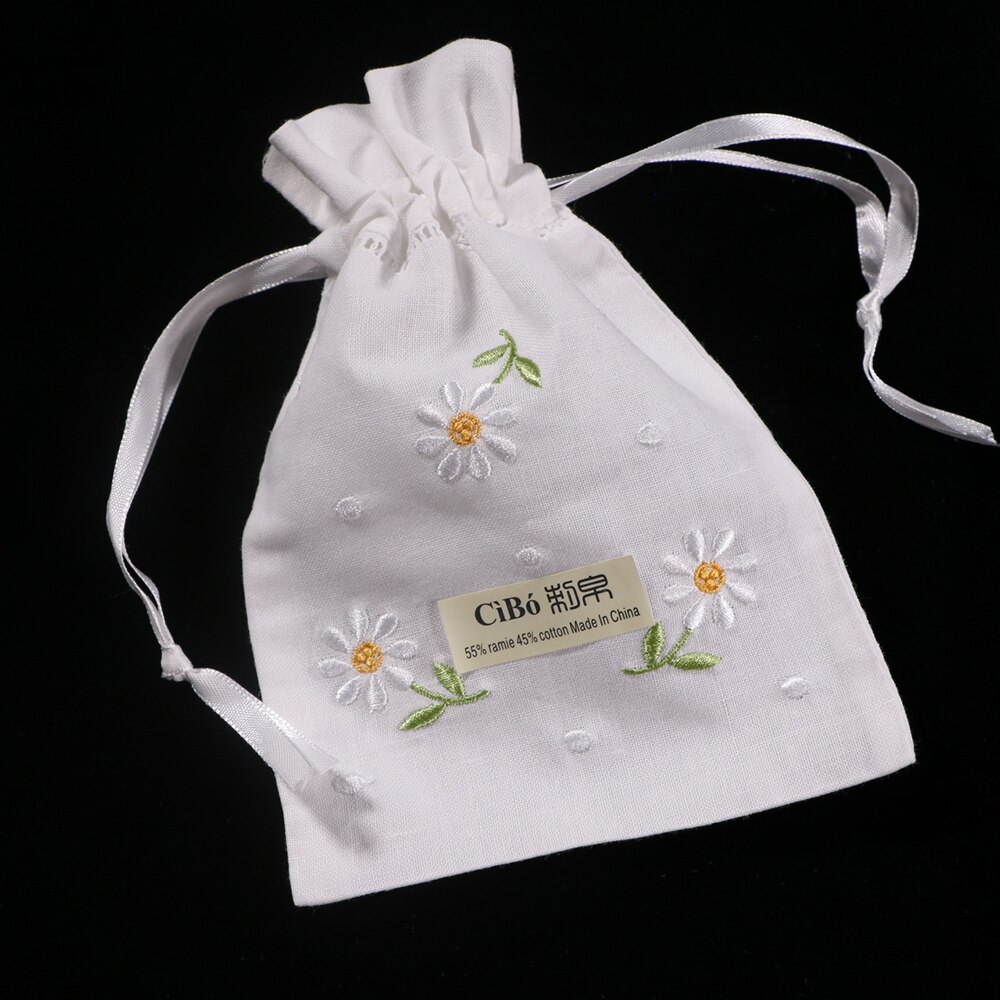 B017: 1 stuk Wit Ramee Katoen borduren Hand drawnwork Zakje zakken Travel opslag pouch Koord tassen