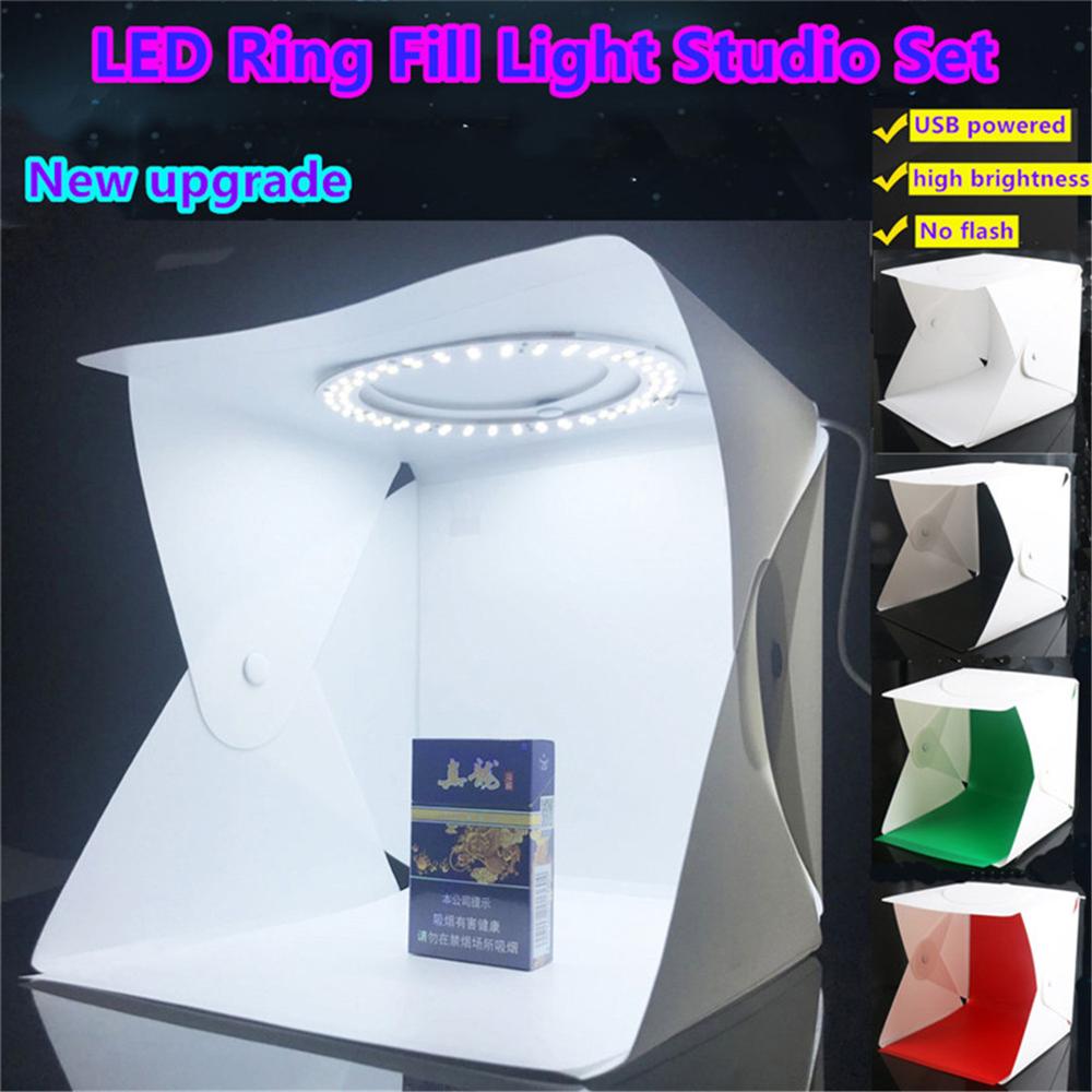 Mini Vouwen Lightbox Fotografie Studio Softbox Ring Licht Verstelbare Helderheid Fotografie Achtergrond Studio Verlichting Kit