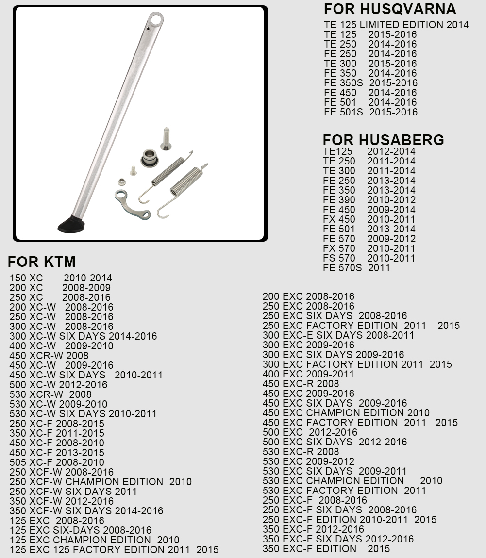 Motorrad-Seitenständer, Ständer, Parkständer für EXC EXC-F XC XC-F XC-W EXC-R XCF-W XCR-W 125 150 200 250 300 350 450 500 530: Silber