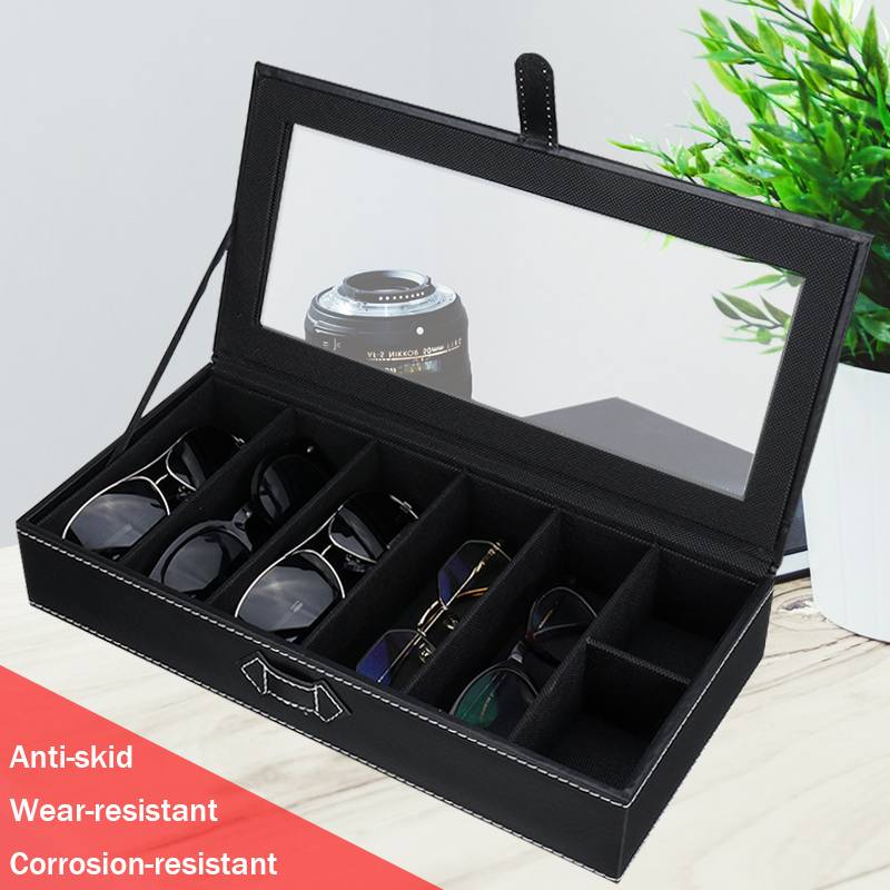 7 Grids Watch box Leather Glass Box glasses Case Storage Organizer Box Luxury Jewelry Display Multifunctio Box Watch Black