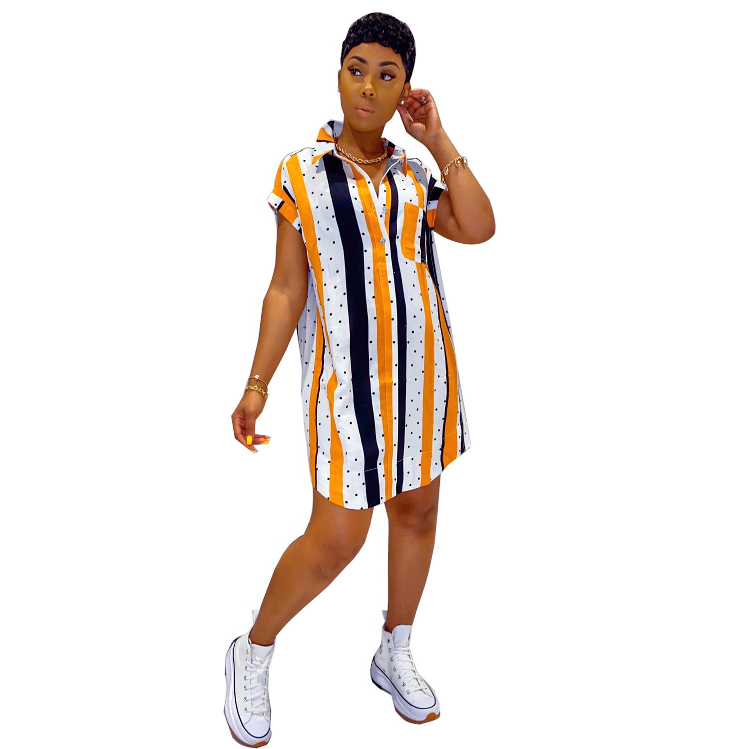 African Dresses For Women Vetement Femme Stripe Print Africa Shirt Dress African Clothes Dashiki Ankara Dresses Ladies: Orange / M