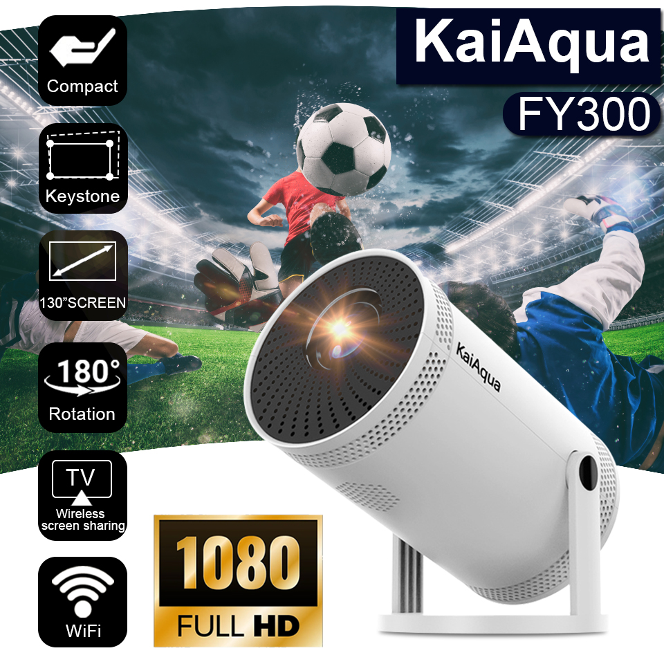 KaiAqua Portable Projector FY300 4K Dual Wifi 260 ANSI Allwinner BT5.0 1080P 1280*720P Mini Home Cinema Outdoor Projetors
