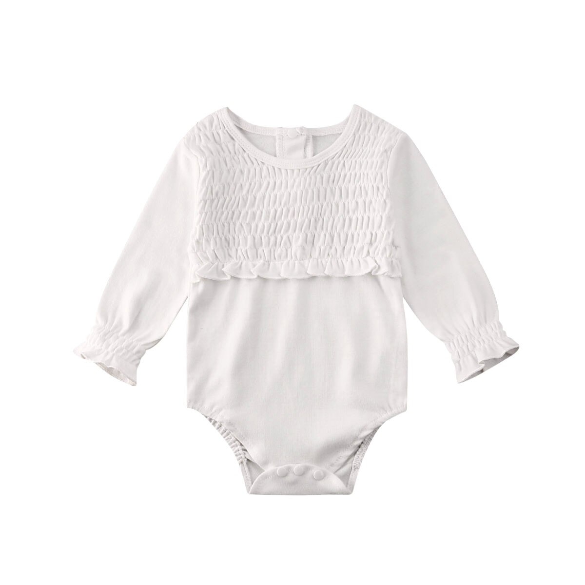 0-24M infantile Del bambino Dei Ragazzi Delle Ragazze corpo E Tutine Increspature A Manica Lunga solido Tute E Tute Da Palestra Bella Vestiti di Autunno vestito 2 Colori: bianca / 18m