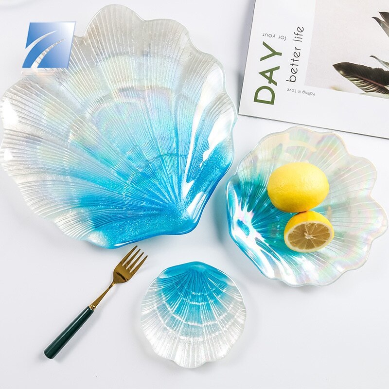 Colorful glass plate sea shell fruit plate European tray snack plate dessert tray cute plates cake plate fruit plate