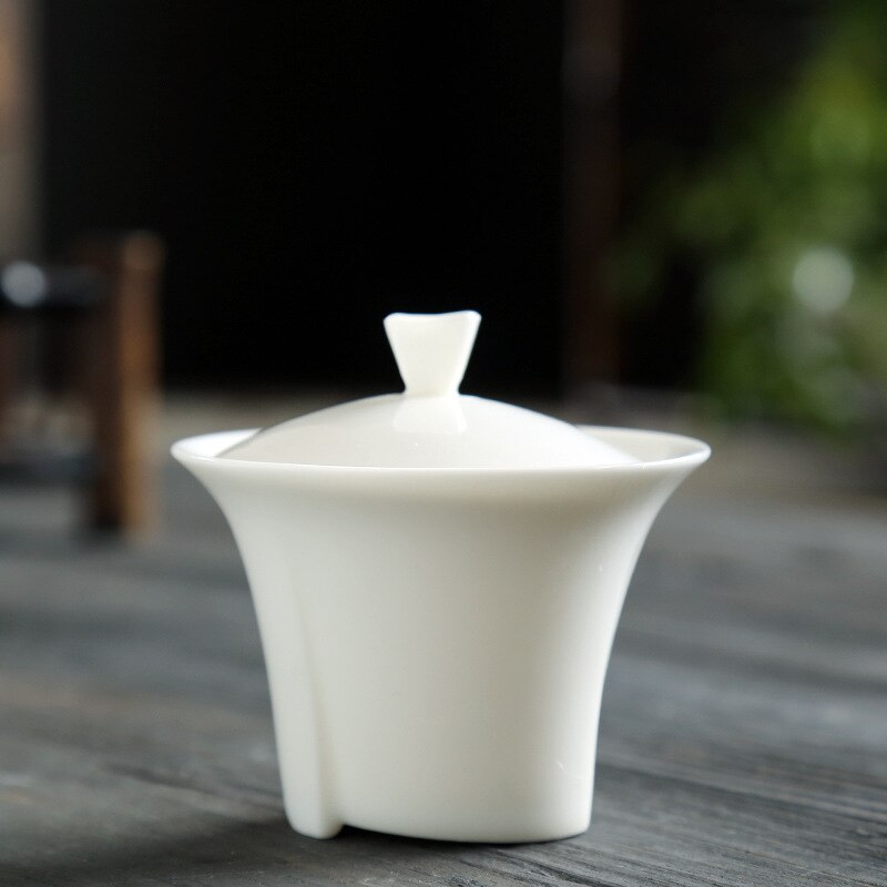 Hvid porcelæn stor skål te terrin vintage keramik gaiwan fedt jadejapansk håndlavet sancai kunst tilbehør boligindretning: E