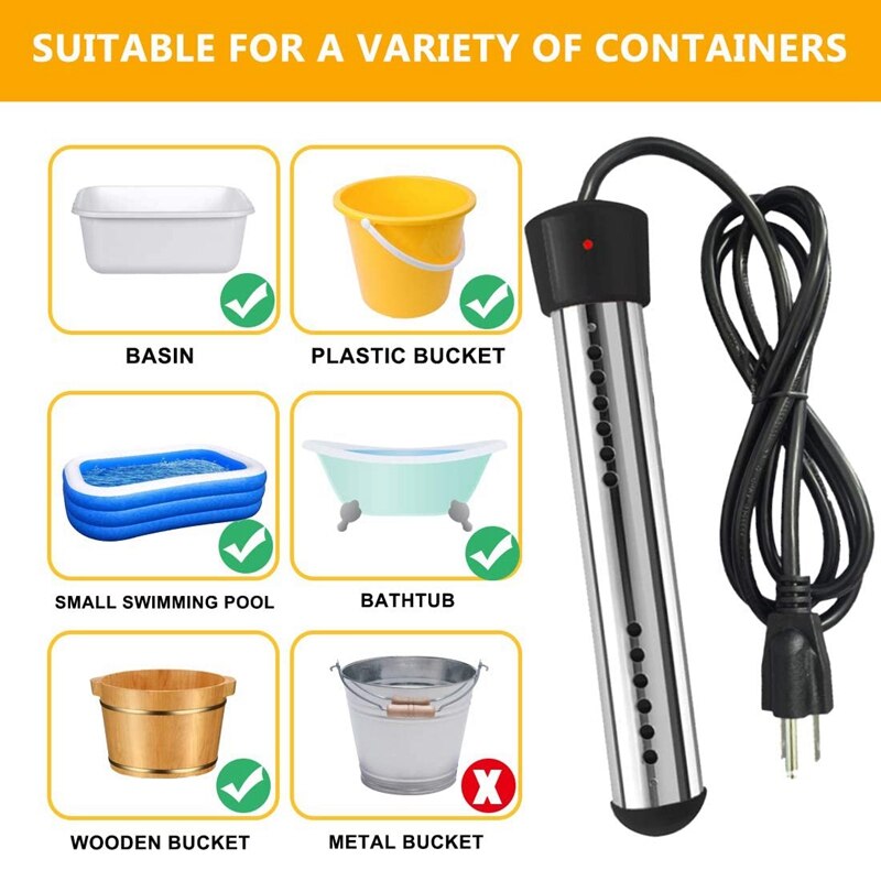 Immersion Heater,Portable Electric Water Heater with Stainless Steel Guard,Submersible Water Heater for Pool,Us Plug