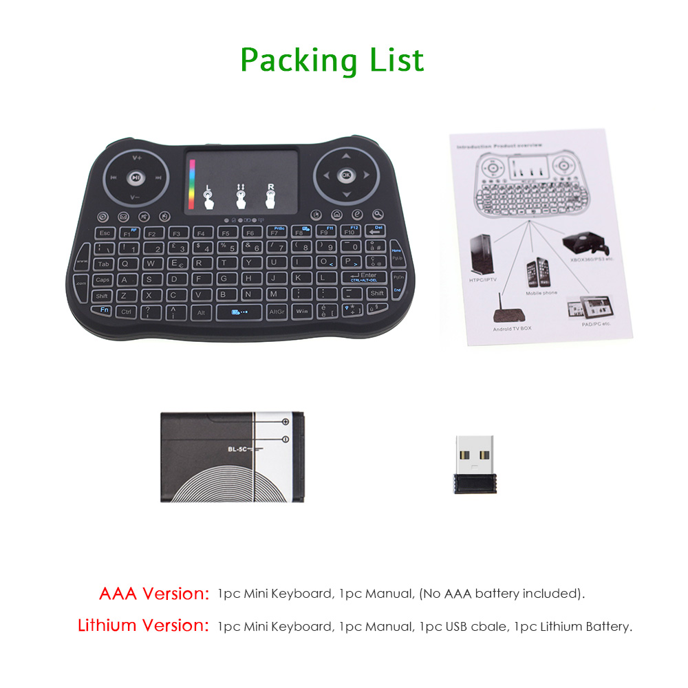 MT08 Italian Mini Keyboard Colorful Backlit 2.4GHz Wireless Keyboard with TouchPad Mouse for Android TV Box Mini PC KM9 KM3