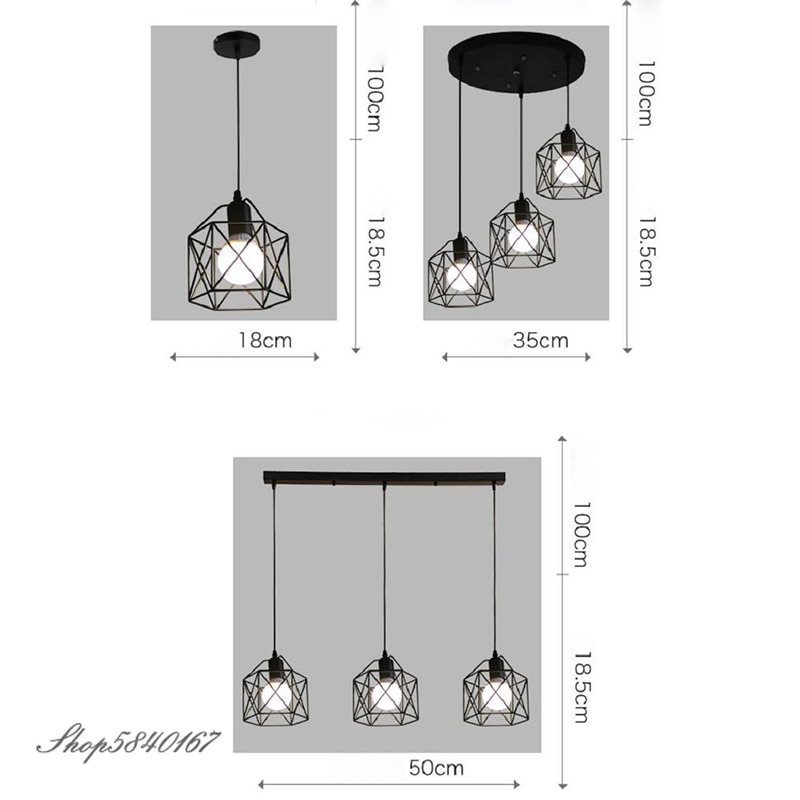 Rustik industriel pendel geometri jern pendel lamper køkkenø lampe pendel loft cafe butik hængende lysarmaturer