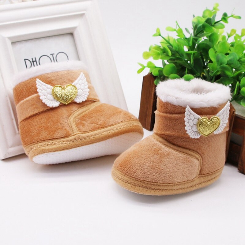 Botas antideslizantes para bebé de 0 a 18M, zapatos de invierno para niño y niña, botas de nieve de algodón con amores, botas de tubo medio