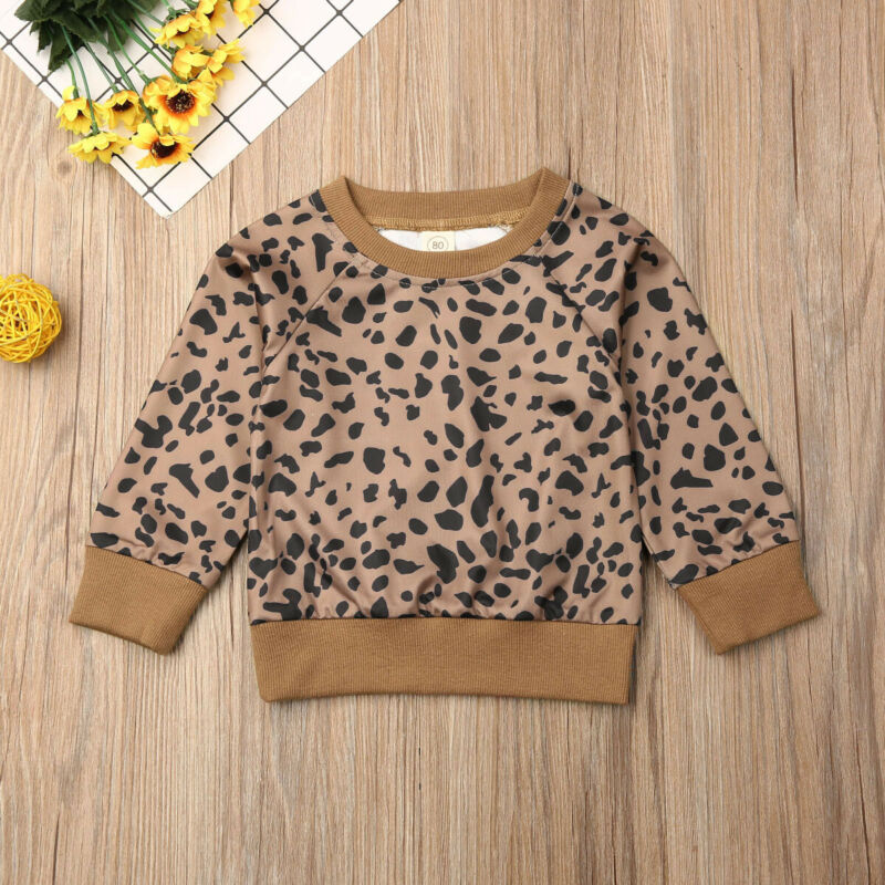 Emmababy baby piger langærmet leopard sweater toppe afslappet bluse sweatshirts