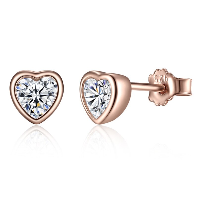 WOSTU Authentische 925 Sterling Silber Rose Gold Herz Stud Ohrringe Für Frauen Funkelnden Rosa CZ Schmuck Silber Party: XCHS452