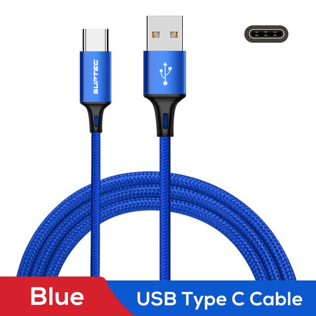Suptec usb-kabel type c voor huawei  p20 lite  p30 snellaadkabel type c telefoonoplader voor samsung  s9 xiaomi redmi note 7: Blauw / 200cm