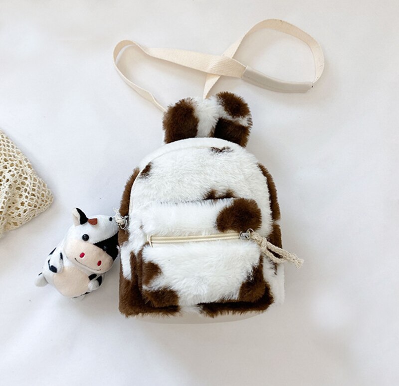 Children's Plush Multi-Functional Kids Backpack Girls Lovely Rabbit Ears Shoulder Bag 3D Cartoon Animal Backpack: cream brown