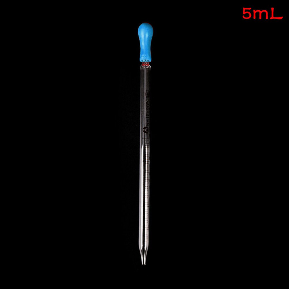 Pipeta graduada de vidrio con bombilla de goma, 0,5 ml, 1ml, 2ml, 3ml, 5ml, 1 ud.