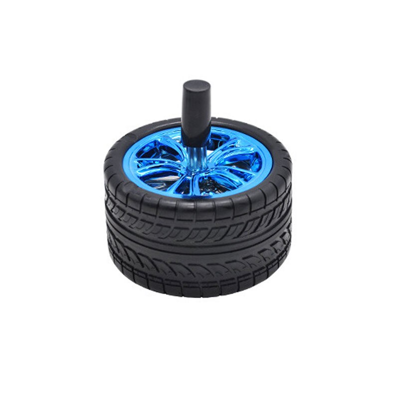 Diameter 98mm Rubber Wheel Ashtray with Portable Handle Lid Two Layer Metal Ash Storage Container Car Tire Ashtray: Blue