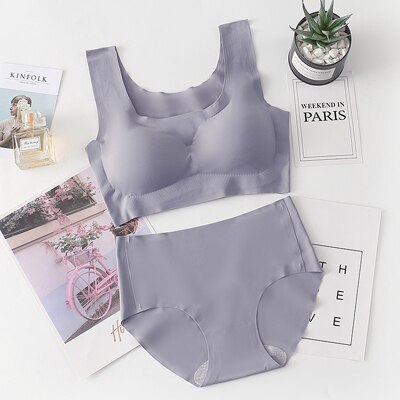 Sømløs bh-sæt til kvinder undertøj push-up lingeri sæt trådfri bh og trusser sæt plus størrelse sml xl størrelse intimates: Ankdtzgray