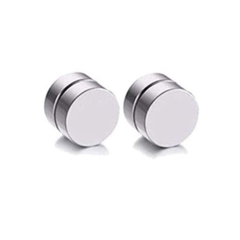 6 paires de boucles d&#39;oreilles magnétiques pour hommes et femmes, ensemble de boucles d&#39;oreilles rondes en acier noir, aimant CZ sans perçage: 1-Steel-1pairs
