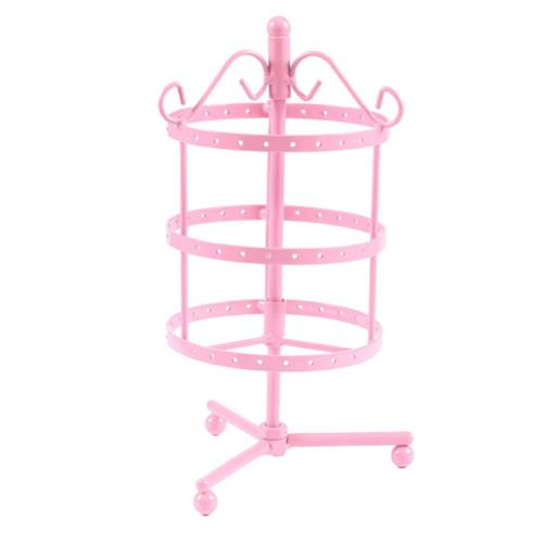 Présentoir rotatif en métal à 72 trous pour bijoux, organisateur de colliers, présentoir de décor: Pink Round