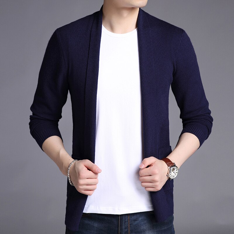 Märkeströja för herrkofta lång slim fit tröjor stickade ylle höst koreansk stil vardagskläder för män