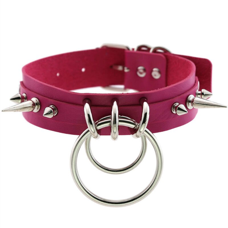 Spiked choker for women men punk rock Collar Goth necklaces Leather Choker Girls o shape Harajuku Gothic Jewelry CR631: P