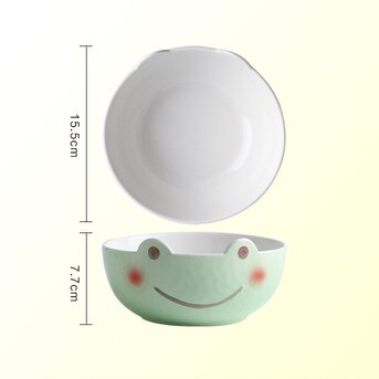 Cuencos de cerámica creativos para niños, recipiente de comida para fruta, rana de dibujos animados debajo de los platos esmaltados de 8,5 pulgadas: 6 inch bowl