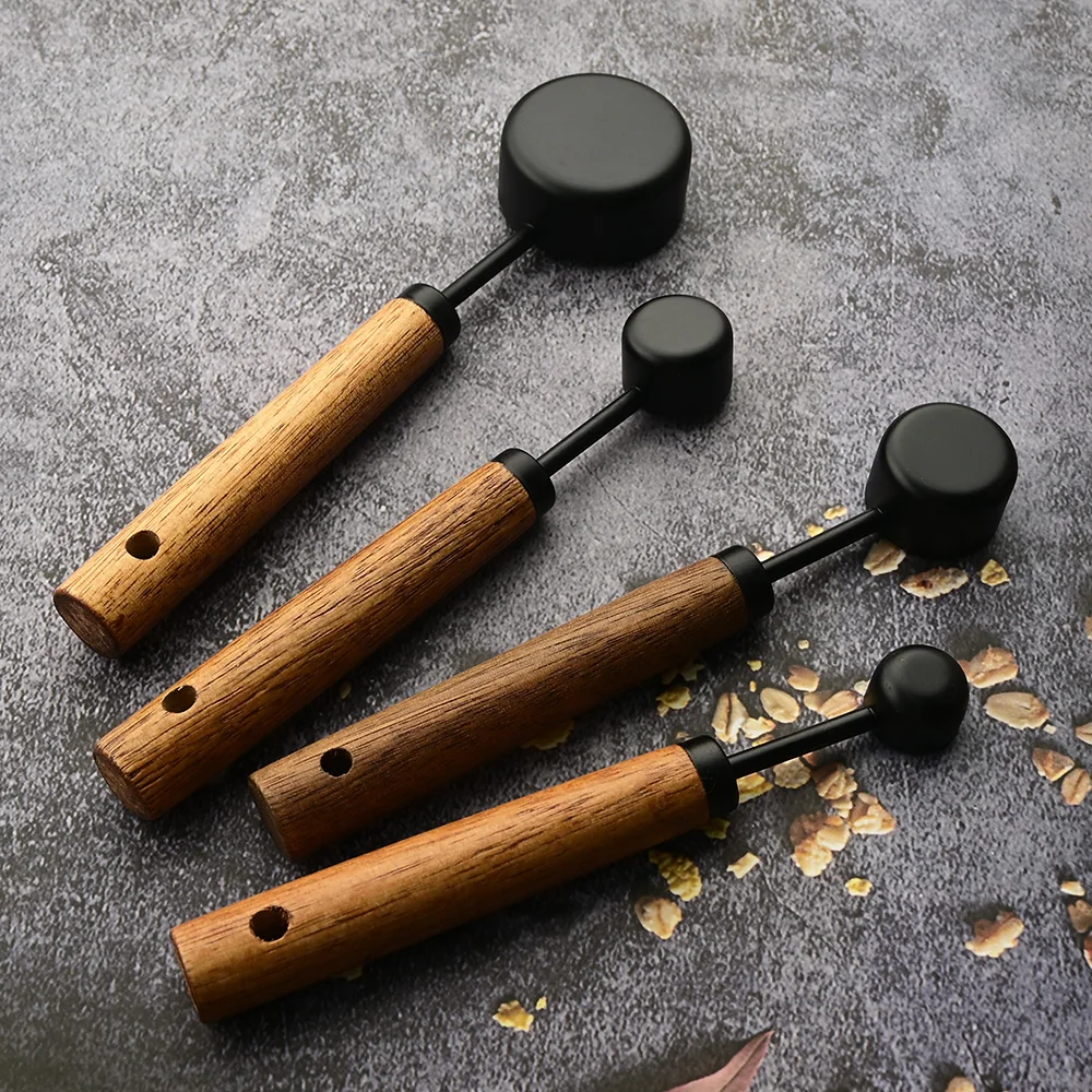 4/8Stck Holzgriff Edelstahl Messbecher Löffel Backen Werkzeuge Kaffee Messlöffel einstellen Bartending Skala Zubehör